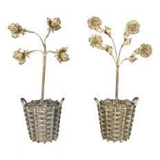 Pair of potted metal flower objets